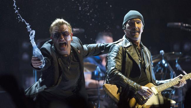 Bono and The Edge in their “AGLI” era. Picture: JONATHAN HAYWARD/AP