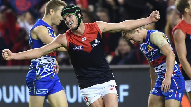 Angus Brayshaw celebrates a goal.