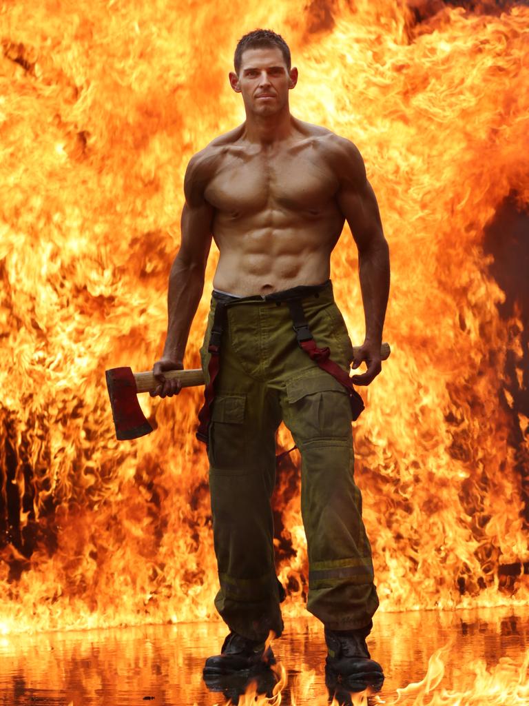 Sam in the shoot for the NSW Firefighters Calendar.