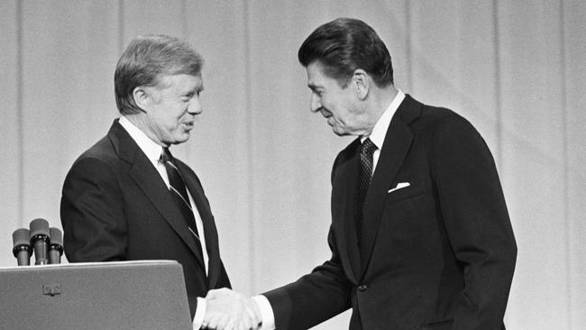 President Jimmy Carter and his Republican challenger, Ronald Reagan,in 1980.