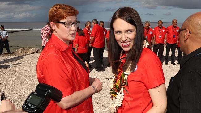 5/9/2018: NZ Prime Minister Jacinda Ardern with  Australian Foreign Minister Marise Payne, on the main day of the Pacific Island Forum , Nauru. The Pacific Island Forum is in full swing with the Leaders retreat  on the tiny island. Lyndon Mechielsen/The Australian