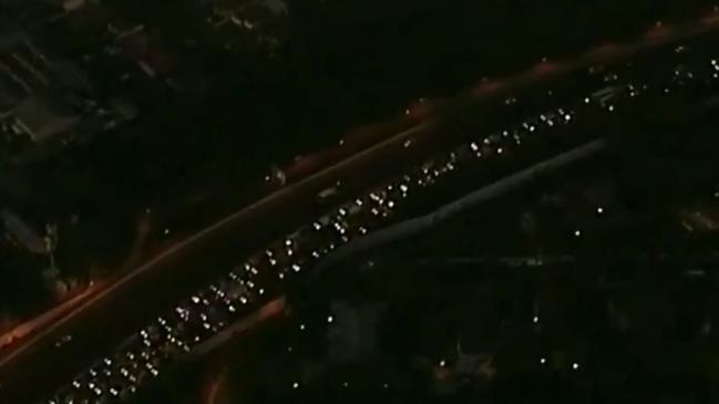 Traffic was banked up for more than 15km during peak time. Picture: Nine News Sydney