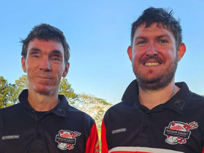 After his century last week, Norths’ Duncan Sperling (right) was again in fine from striking 79. Picture: Norths Cricket Mackay Facebook.