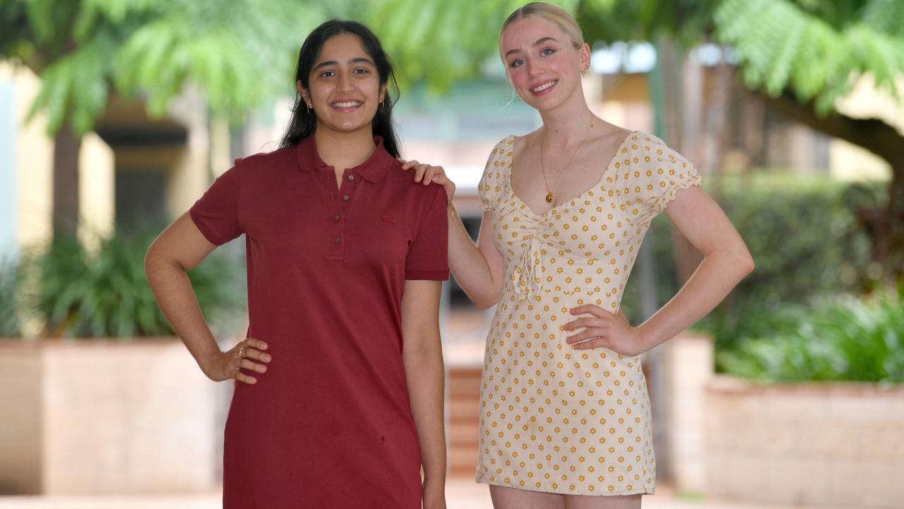 Townsville Grammar students Saachi Hira and Freya Boggild scored 99.95 and 99.89 for ATAR. Picture: Evan Morgan