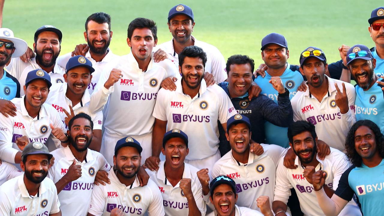 Indian players and officials celebrate their win. Picture: Patrick Hamilton