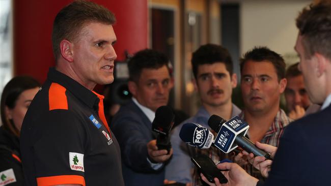 Last day of the AFL Trade Period at Marvel Stadium. Greater Western Sydney list manager Jason McCartney talks with the media during the final day of the AFL Trade Period at Marvel Stadium. Picture: Michael Klein.