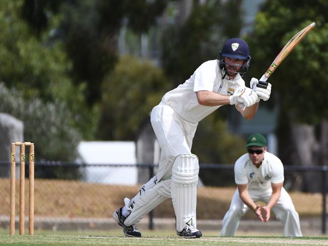 Brendan McGuninness of Oakliegh cricket club is seen in action during the SCDCA match at Warrewee Park Oval in Oakleigh, Melbourne, Saturday, March 17, 2018. Bayswater V Oakleigh the VSDCA semi final match. (AAP Image/James Ross) NO ARCHIVING