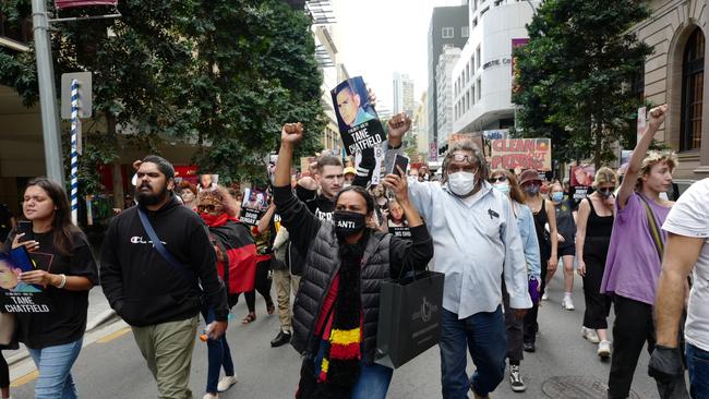 Activists in Brisbane for a Black Lives Matter rally. Picture: Attila Csaszar