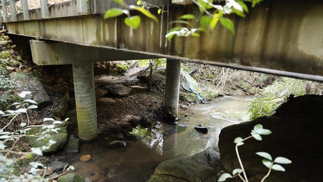 Where Janet James’s body was found under the bridge on a fire trail in Wahroonga. Picture: Tim Hunter