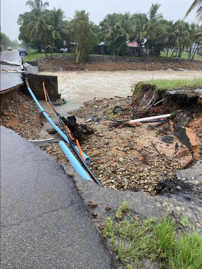 The road near the boat ramp at Hinchinbrook Harbour crumbled in the North Queensland flooding earlier in the year. Picture: Matt Price via Facebook