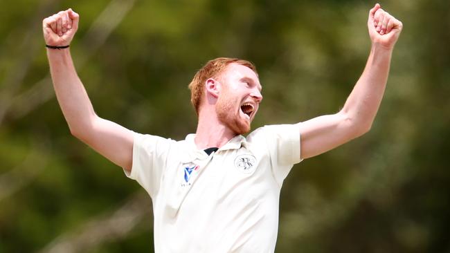 Dan Houghton celebrates a wicket for Brunswick. Picture: Josh Chadwick