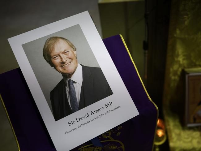 A vigil is held at Saint Peter's Catholic Church following the stabbing of Sir David Amess. Picture: Getty Images