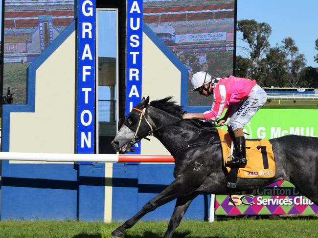 Exclusive ridden by Matthew McGuren and trained by Stephen Bennett wins race two on Grafton Cup day.