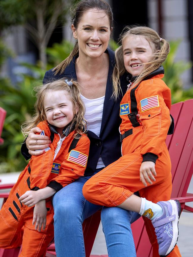 Katherine Bennell-Pegg with her daughters Hazel and Clara at Lot 14. Picture: Mark Brake