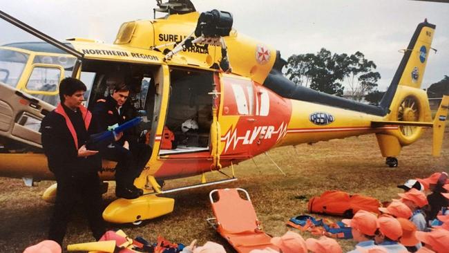 Westpac Life Saver Rescue Helicopter Air crewman Mick Kerry during a school visit.