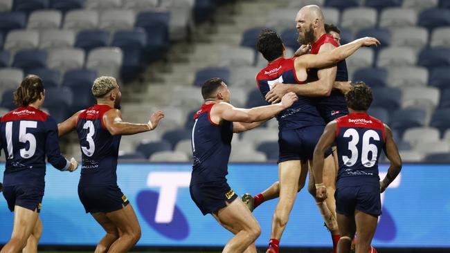 Demons get to Max Gawn who wins them the game after the siren. Picture: Getty Images