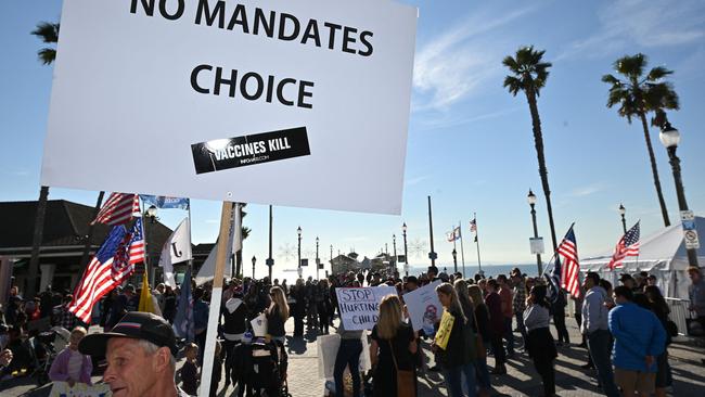 People in California demonstrate Covid-19 vaccine mandates before the US Supreme Court strike them down. Picture: AFP.