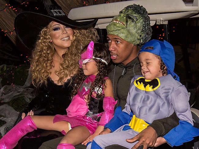 Mariah Carey, Monroe Cannon, Nick Cannon, and Moroccan Cannon prepare to go Trick-Or-Treating at Mariah Carey's Festive Halloween Party at her Beverly Hills Airbnb home.