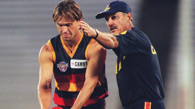 Malcolm Blight with Crows star Tony Modra in 1997.