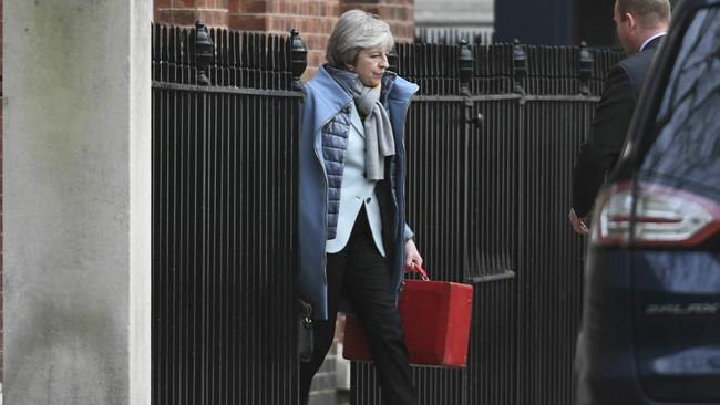 British Prime Minister Theresa May leaves 10 Downing Street on Friday. Picture: AP.