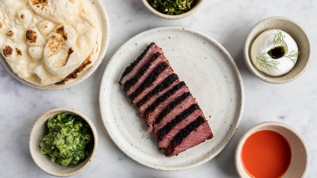 BBQ beef brisket, flatbreads and accompaniments at Leigh St Wine Room. Picture: Lewis Potter