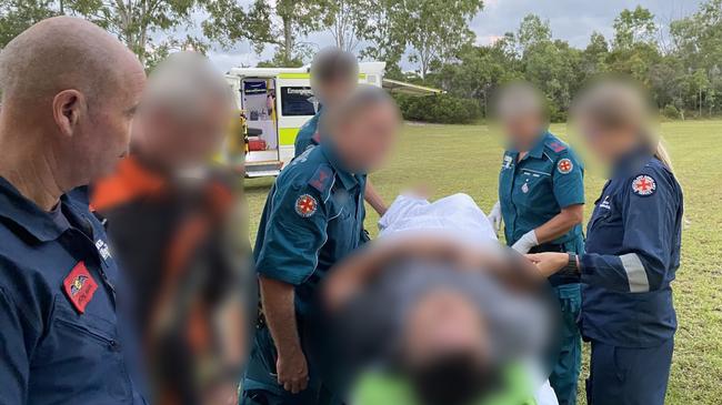 RACQ LifeFlight Rescue crews airlifted a male patient to hospital after he crashed his motorbike at Rainbow Beach. Picture: LifeFlight