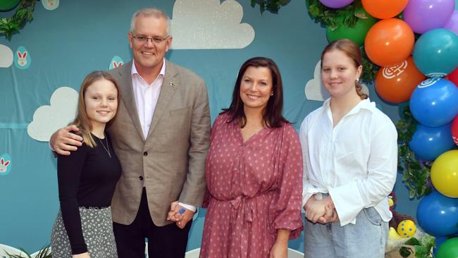 Prime Minister Scott Morrison, wife Jenny and daughters Abbey and Lily. Picture: AAP Image/Mick Tsikas