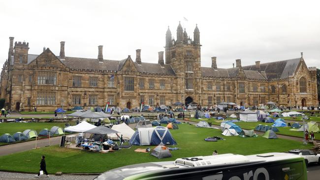 Tents set up at the pro-Palestine tent camp at Sydney University in May. Picture: Richard Dobson