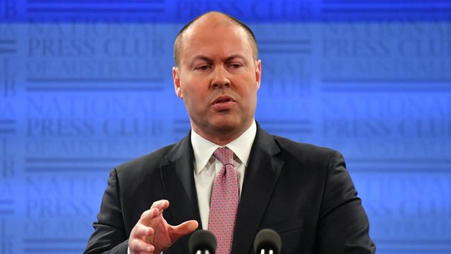 Treasurer Josh Frydenberg at the National Press Club in Canberra. Picture: AAP Image/Mick Tsikas.