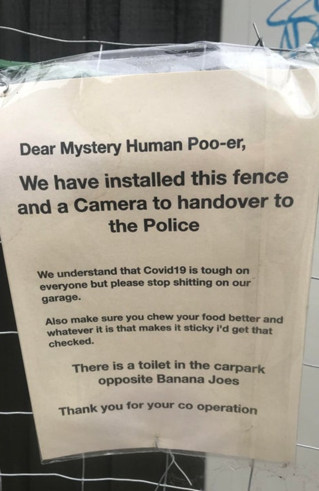 The hilarious note spotted on fence in Marrickville. Picture: Reddit