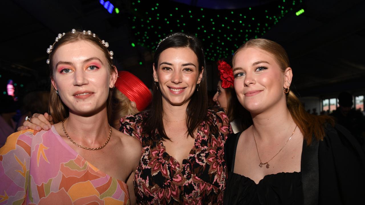 Jenna True, Caitlin Strecker and Jessica Campbell at Darwin Ladies Day. Picture: (A)manda Parkinson