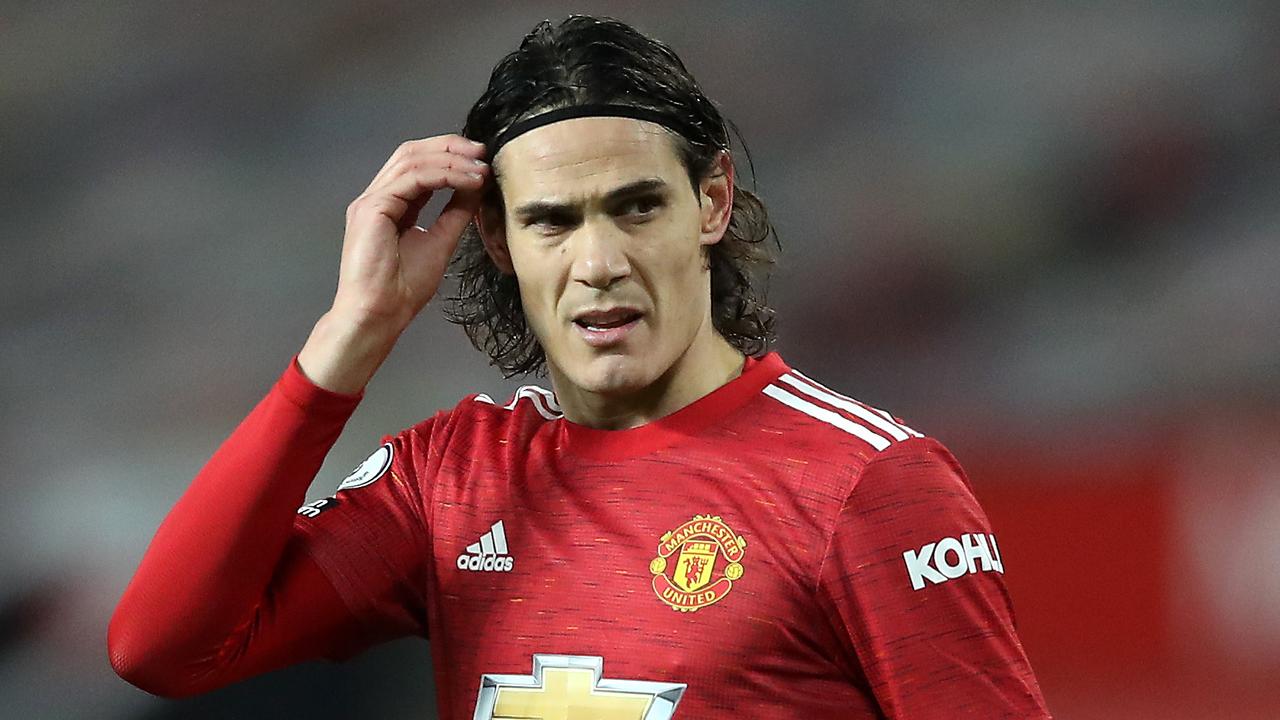 MANCHESTER, ENGLAND - DECEMBER 29: Edinson Cavani of Manchester United looks on during the Premier League match between Manchester United and Wolverhampton Wanderers at Old Trafford on December 29, 2020 in Manchester, England. The match will be played without fans, behind closed doors as a Covid-19 precaution. (Photo by Martin Rickett - Pool/Getty Images)