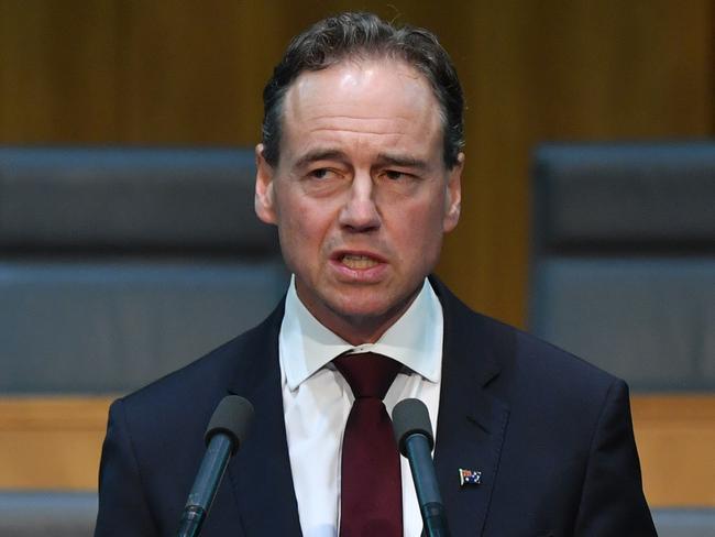 CANBERRA, AUSTRALIA - MARCH 24: Minister for Health Greg Hunt during a press conference at Parliament House on March 24, 2020 in Canberra, Australia. There are now 1879 confirmed cases of COVID-19 in Australia and the death toll now stands at seven. (Photo by Sam Mooy/Getty Images)