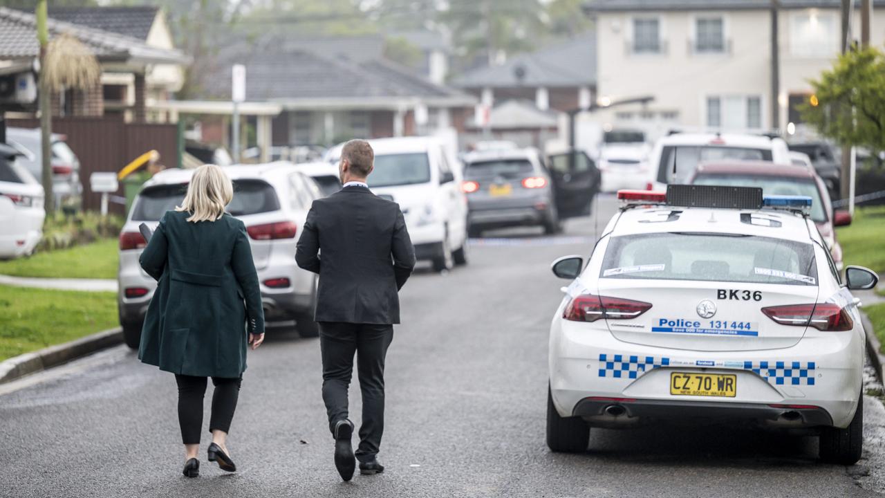 Detectives arrive to investigate the shooting of Mahmoud ‘Brownie’ Ahmad in Greenacre on Thursday. Picture: Darren Leigh Roberts