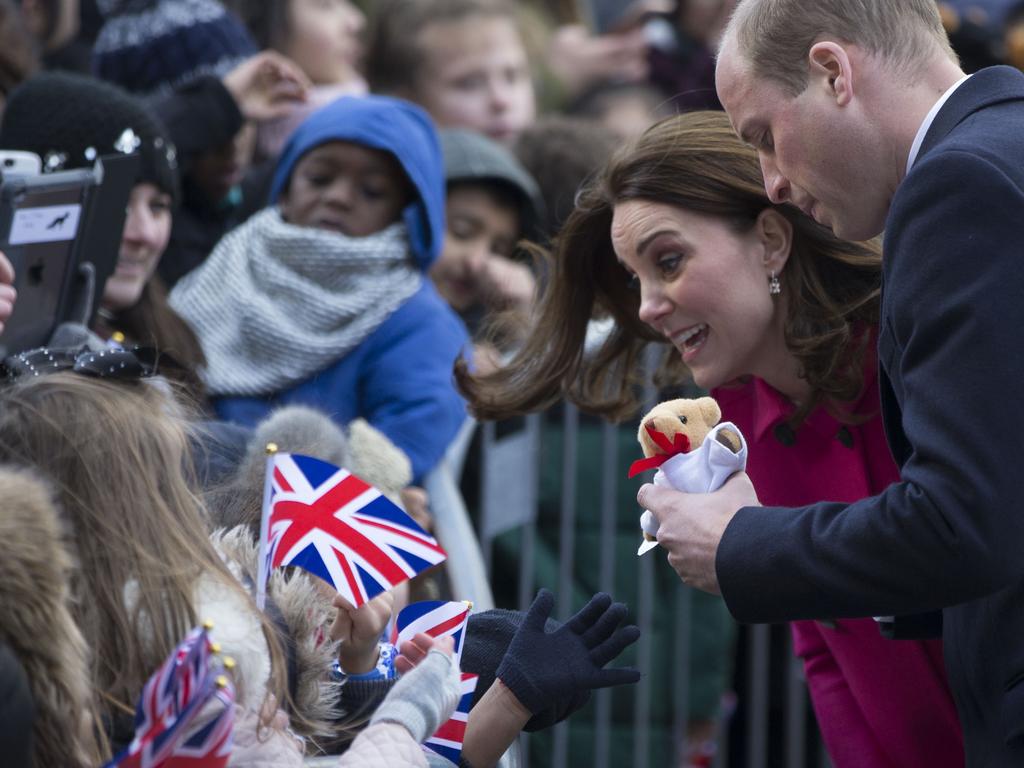 Britain’s Prince William, Duke of Cambridge, (R) and Britain’s Catherine, Duchess of Cambridge, (2R) greet well-wishers as they arrive to visit Coventry Cathedral, in Coventry, central England, on January 16, 2018. Their Royal Highnesses visited Coventry for a day of engagements..Picture: AFP