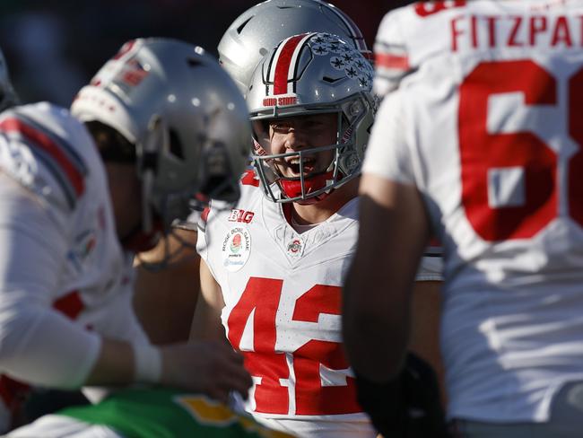 Joe McGuire reacts after a field goal. Picture: Ronald Martinez/Getty Images