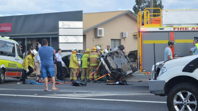 Scenes from the shocking crash on Wood Street in the Warwick CBD that claimed the life of community figure Greg Newey. Picture: Tessa Flemming / Warwick Daily News