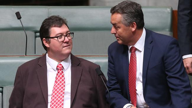 George Christensen and Nationals MP Darren Chester in parliament today.