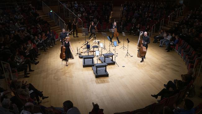 The Australian Chamber Orchestra walk on stage in Berlin. Picture: Nic Walker