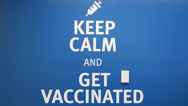 A sign at the Gold Coast University Hospital’s former Pfizer vaccination hub. Picture: NIGEL HALLETT