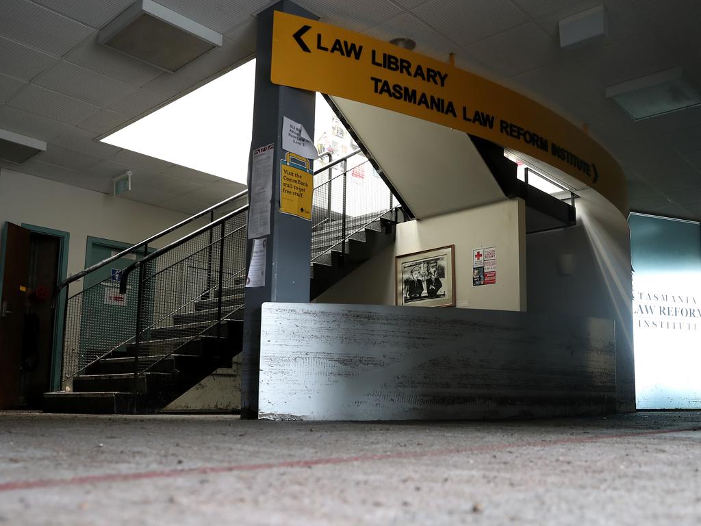 Flood damage in the law faculty at the University of Tasmania. Picture: LUKE BOWDEN