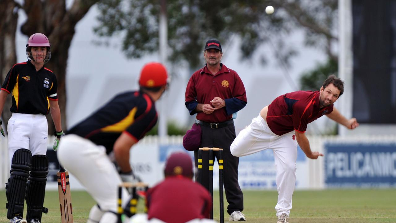 Dominic Taylor fires one down in the cricket match between Caloundra and Tewantin-Noosa at Caloundra. Picture: Iain Curry