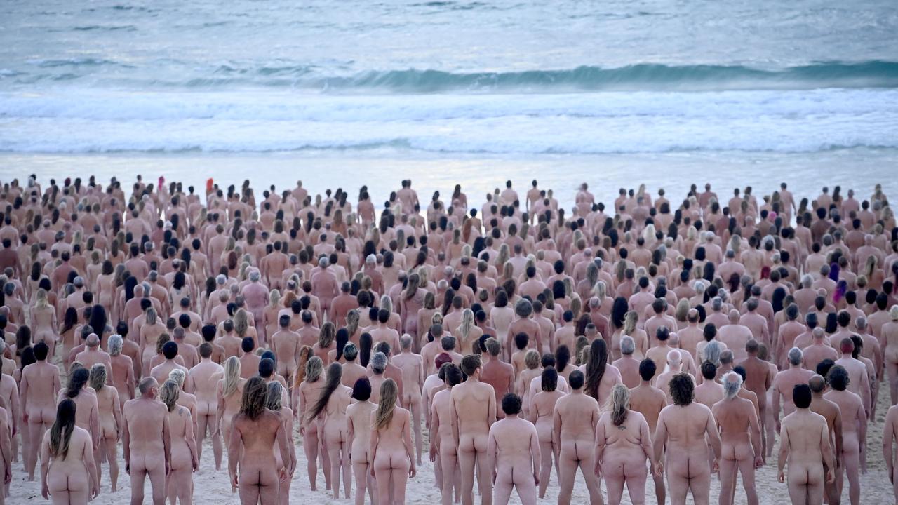 Spencer Tunick photographed the crowd of hundreds of Sydneysiders at Bondi. Picture: NCA NewsWire / Jeremy Piper