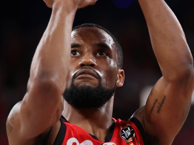 PERTH, AUSTRALIA - JANUARY 31: Bryce Cotton of the Wildcats shoots a free throw during the round 19 NBL match between Perth Wildcats and South East Melbourne Phoenix at RAC Arena, on January 31, 2025, in Perth, Australia. (Photo by Paul Kane/Getty Images)