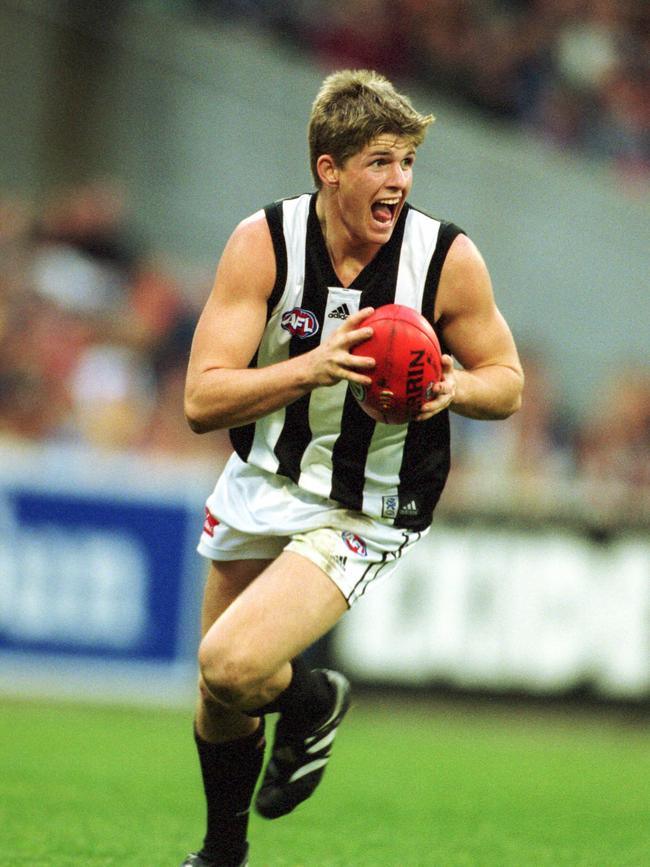 Footballer Jason Cloke. AFL football - Melbourne vs Collingwood match at MCG 10 Jun 2002. a/ct