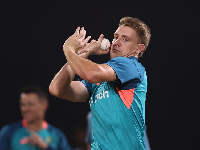 LUCKNOW, INDIA - OCTOBER 10: Cameron Green of Australia bowls during an Australian training session the ICC Men's Cricket World Cup India 2023 at the BRSABVE Cricket Stadium on October 10, 2023 in Lucknow, India. (Photo by Robert Cianflone/Getty Images)