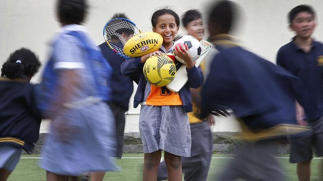 Active ... St Michael's Primary School student Meron 11, in sport class. Picture: David Caird.