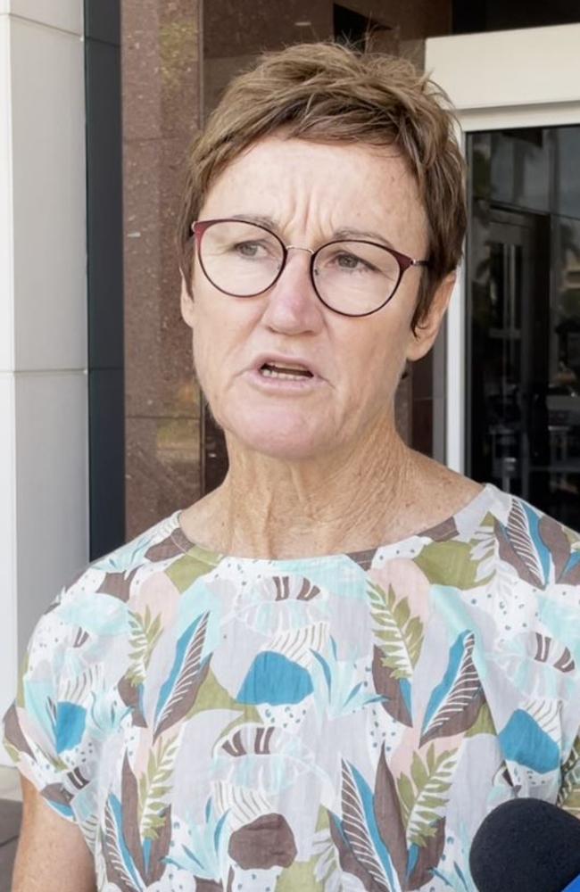 The Territory’s Children’s Commissioner Colleen Gwynne gives a statement outside the Supreme Court in Darwin after being found not guilty of one count of abuse of public office.