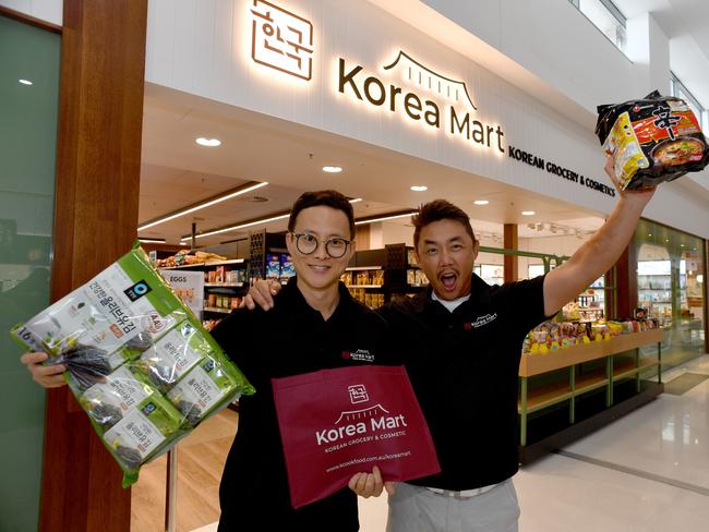 Jonghyuk Lim and Tak Lee at the Korea Mart which has opened in Fairfield Central. Picture: Evan Morgan