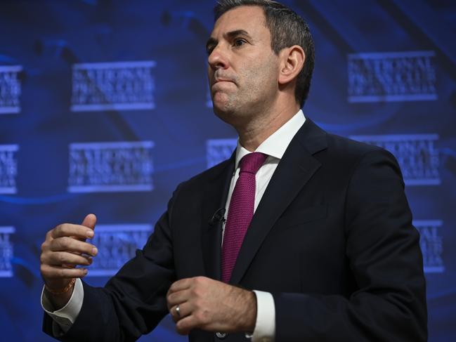 CANBERRA, AUSTRALIA, NewsWire Photos. AUGUST 24, 2023: Treasurer Jim Chalmers addresses the NPC on the release of the Albanese Government's first Intergenerational Report at the National Press Club in Canberra. Picture: NCA NewsWire / Martin Ollman